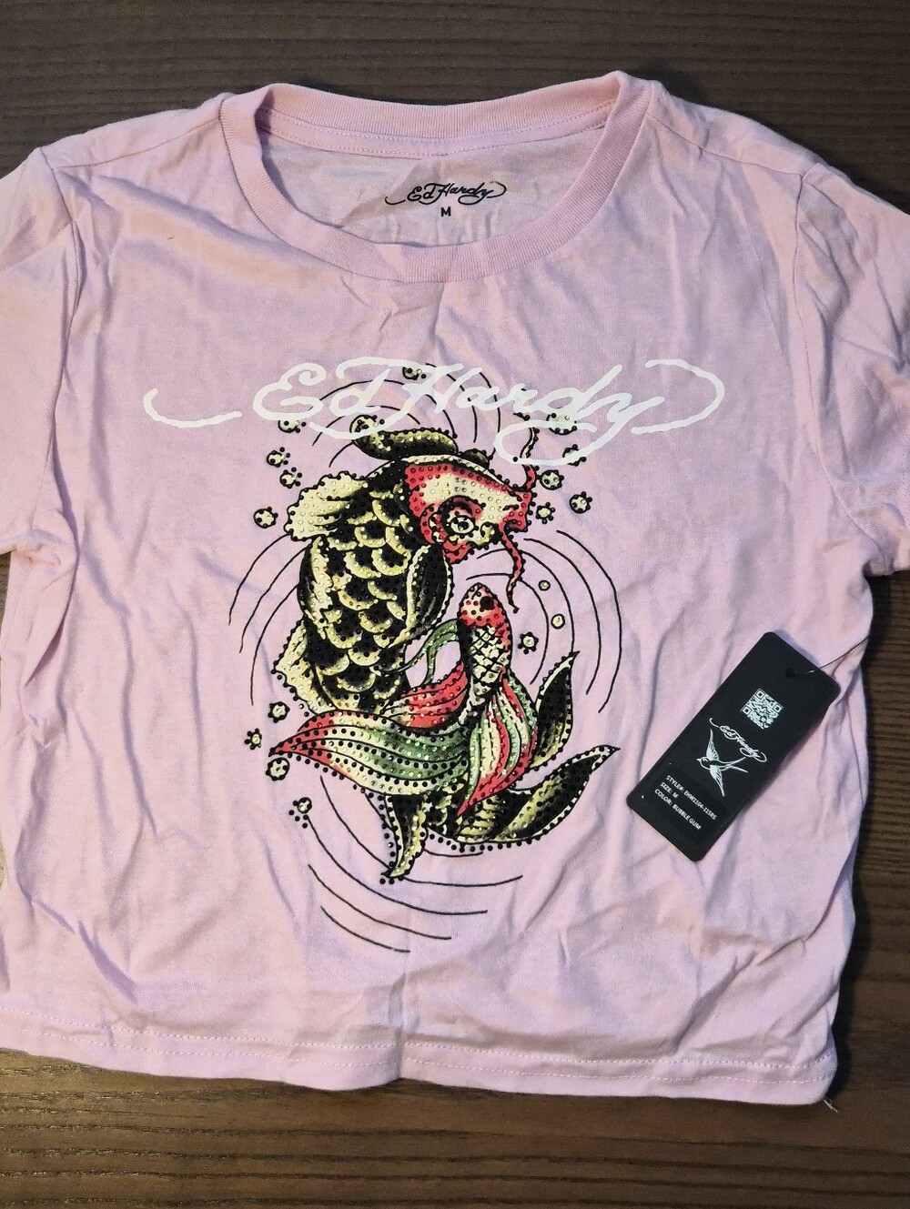 Ed Hardy Short Sleeved Crop Top T-Shirt in Pink